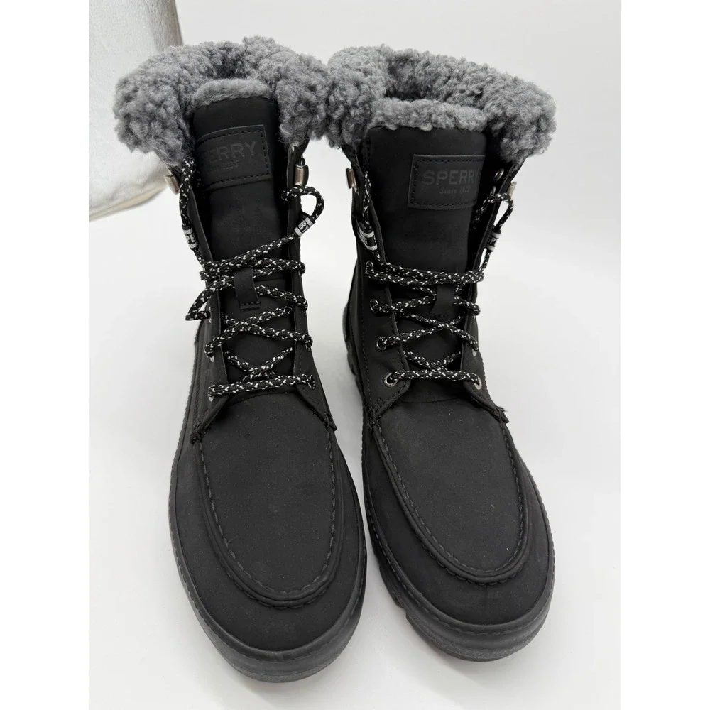 Sperry Torrent Lace Up Boots Womens 10 Black Excellent Faux Fur Winter Lug Sole
